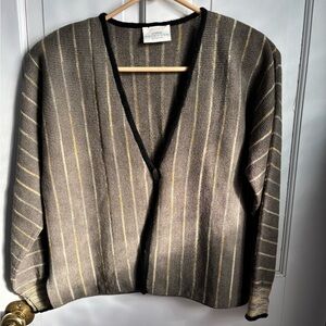 Vintage Anne Pedersen Wool Sweater — Green & Yellow Stripes — Size Small